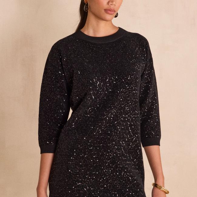 Robe courte en maille &agrave; sequins REVEILLON