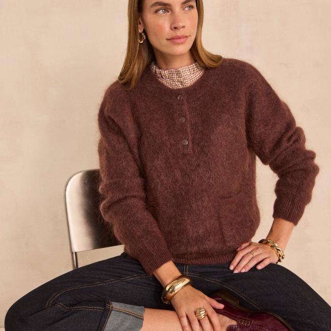Pull &agrave; manches longues en mohair et laine m&eacute;lang&eacute;s ASSIA