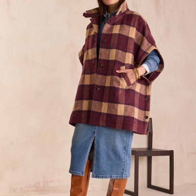 Manteau-Cape &agrave; carreaux DOLLY