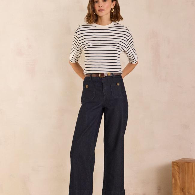 Jean large et cropped en coton m&eacute;lang&eacute; MAE