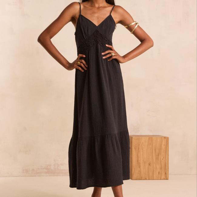 Robe fluide &agrave; bretelles en coton PERRINE