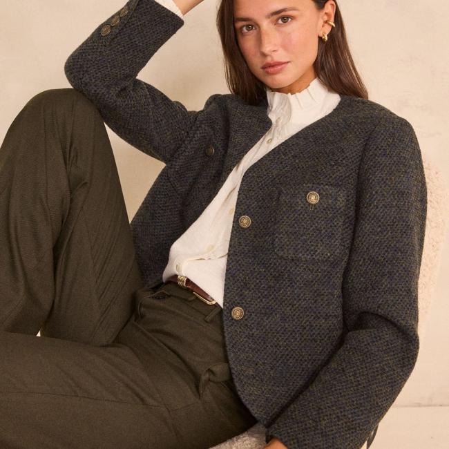 Veste manches longues en laine m&eacute;lang&eacute;e PIA
