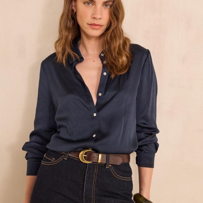 Chemise Satin CARLA &agrave; manches longues