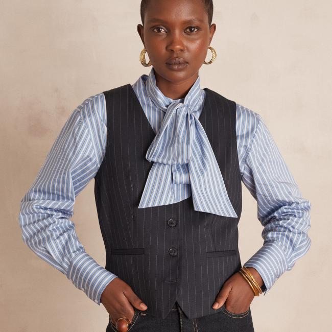 Gilet de tailleur sans manches ABEL ray&eacute;e