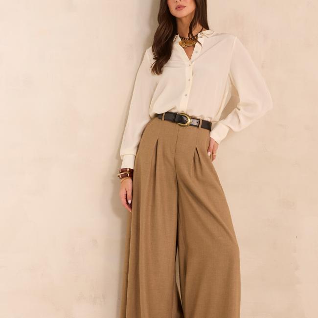 Pantalon large  en coton m&eacute;lang&eacute; LUCE