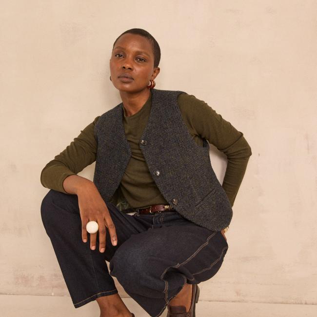Gilet sans manches en laine m&eacute;lang&eacute;e tweed PHARELL