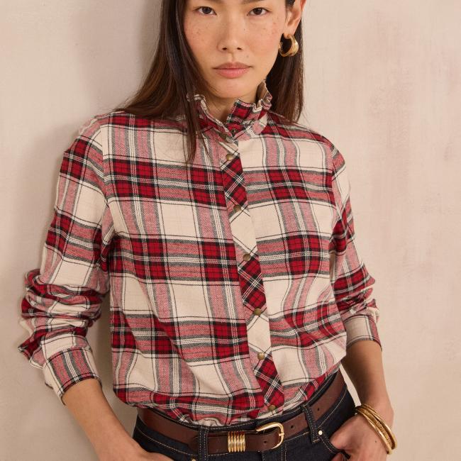 Blouse &agrave; carreaux col montant DENIS