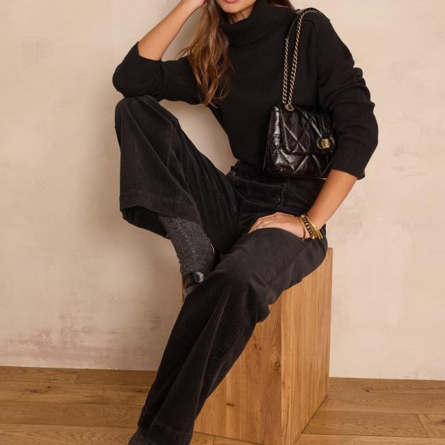 Pantalon large taille haute OXAN en velours