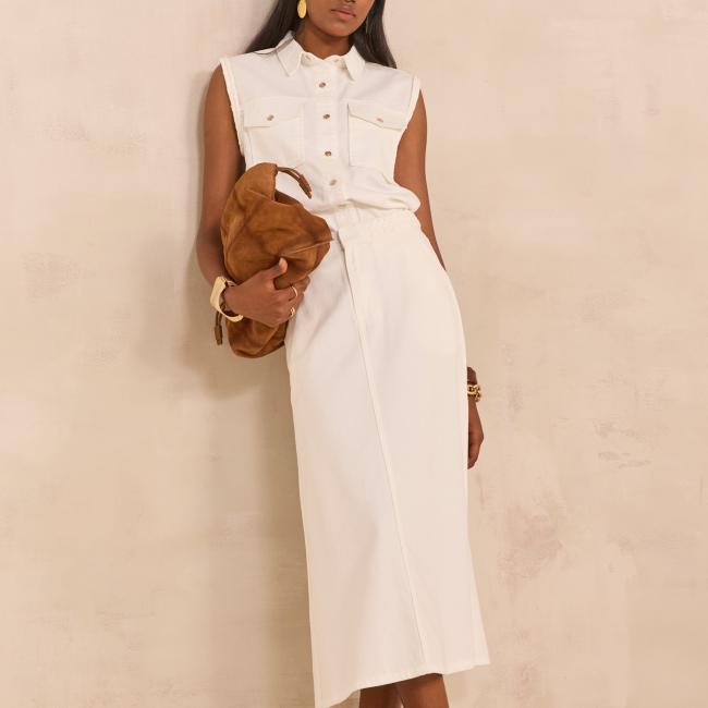 Jupe midi tress&eacute;e en coton ORCHYDEE
