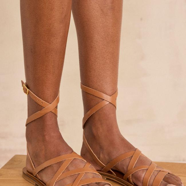 Sandales plates &agrave; lani&egrave;res en cuir SACHA