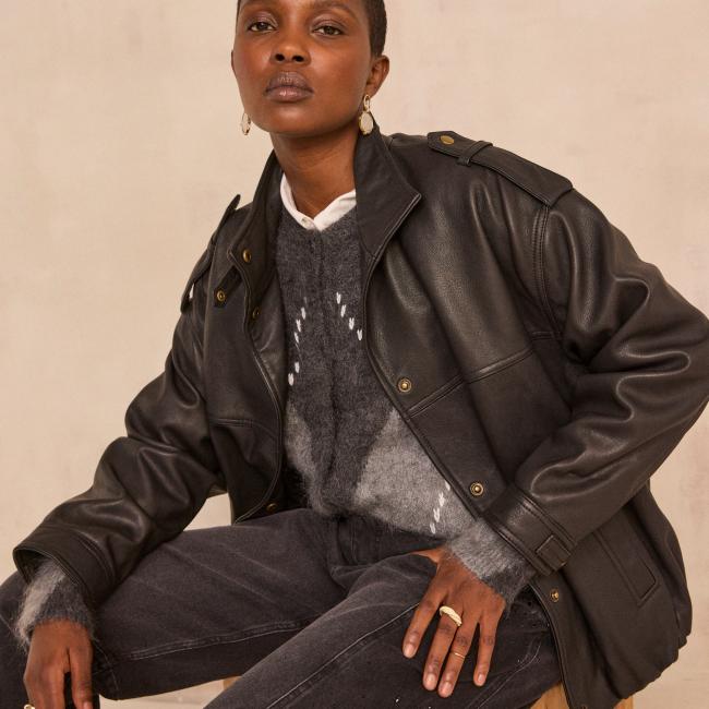Blouson en cuir grain&eacute; oversize OSCAR