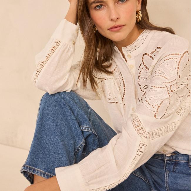 Blouse brod&eacute;e &agrave; manches longues en coton MARTHA