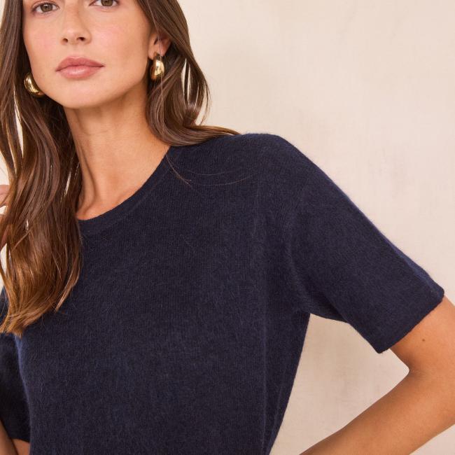 Pull &agrave; manches courtes en mohair et laine PAOLO BIS