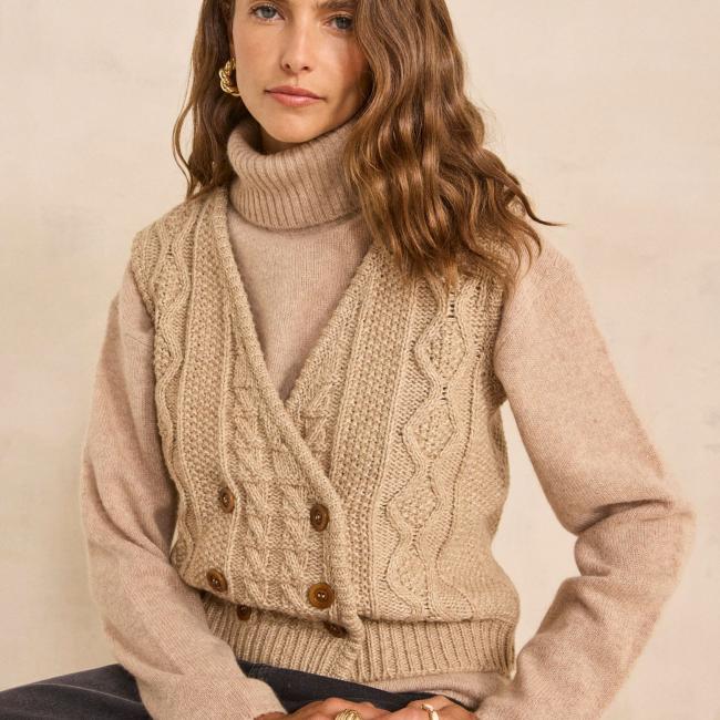 Pull sans manches en coton et laine m&eacute;lang&eacute;s AMEL