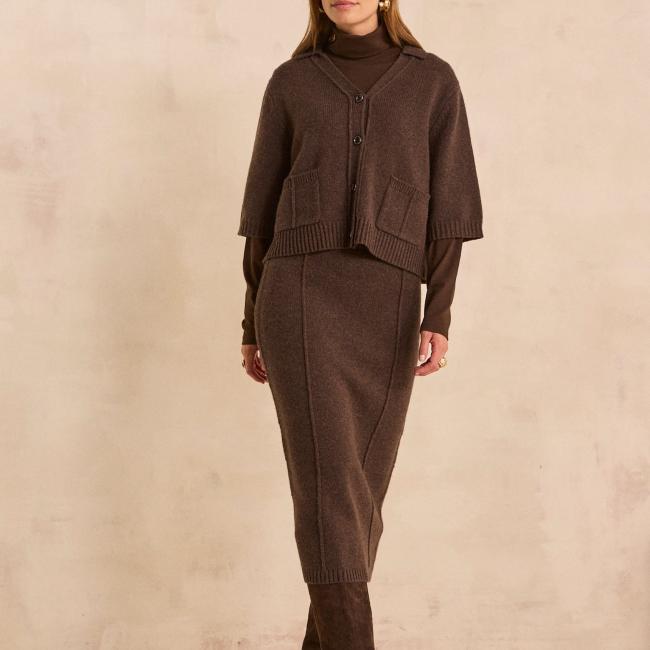 Pull droit chocolat en laine VALENTINE