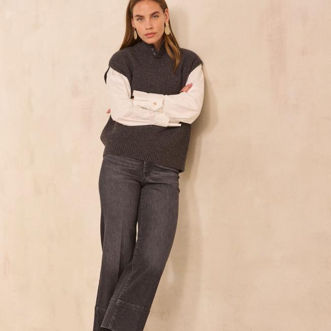Pantalon large en coton m&eacute;lang&eacute; SOPHIA  
