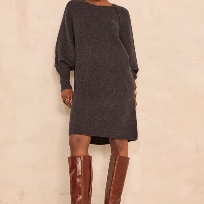 Robe droite en cachemire anthracite PRINCESS