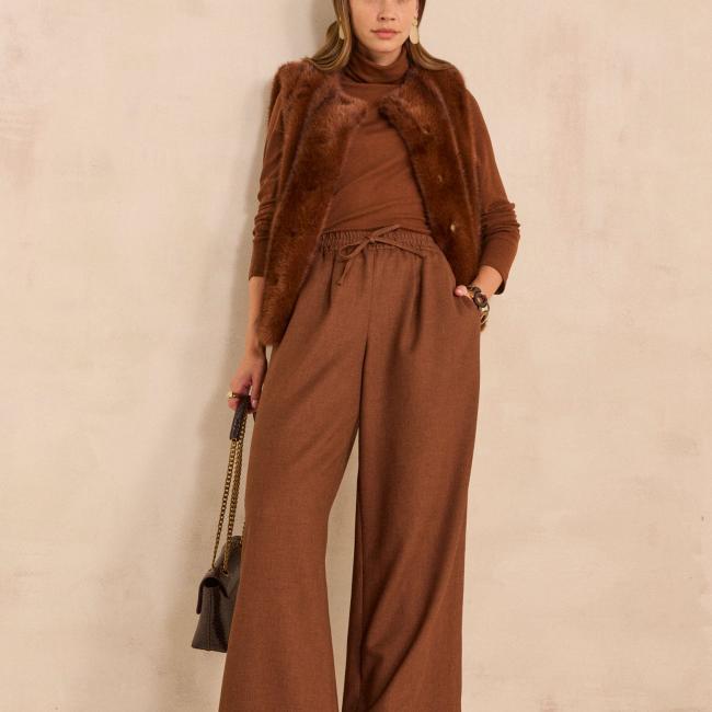 Pantalon large cannelle en viscose m&eacute;lang&eacute;e PRINCE