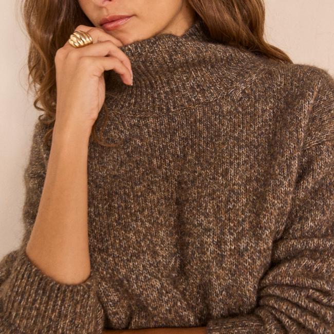 Pull col roul&eacute; en alpaga et laine m&eacute;lang&eacute;s ASTRID