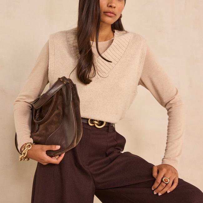 Pull sans manches en laine m&eacute;lang&eacute;e ALEX