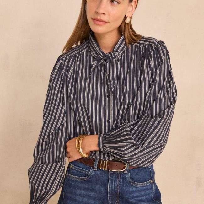 Blouse marine &agrave; manches longues en coton MALO