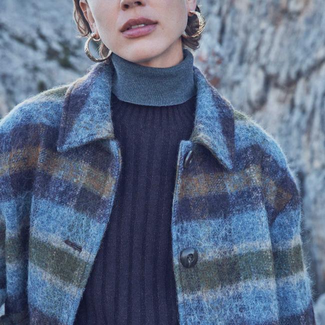 Manteau en laine &agrave; carreaux DANNY