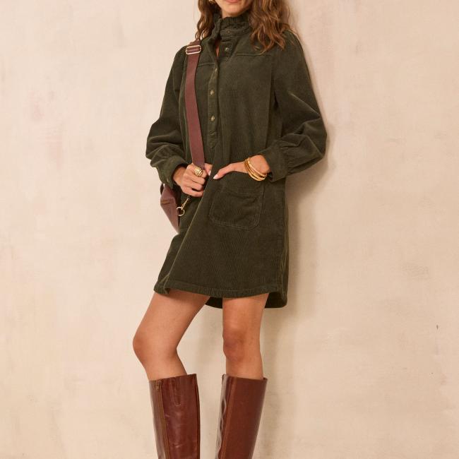 Robe droite vert sapin en coton BLAKE