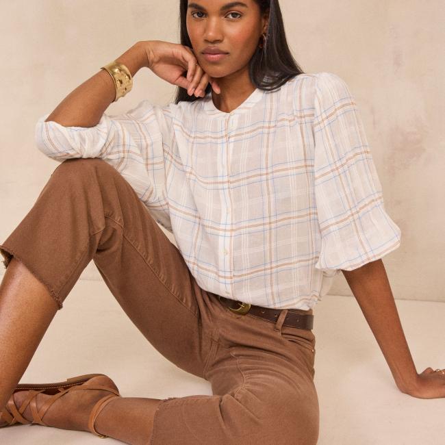 Jean slim et cropped en coton m&eacute;lang&eacute; PATIENCE