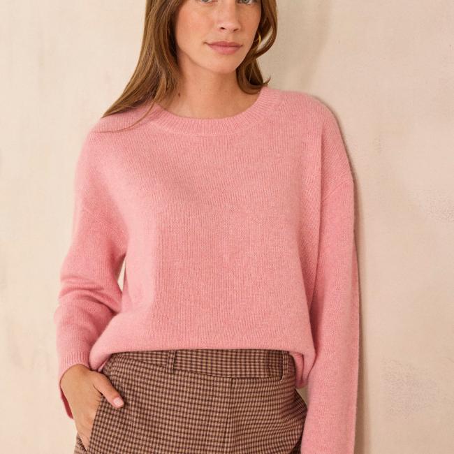 Pull rose &agrave; manches longues en cachemire ALIZEE