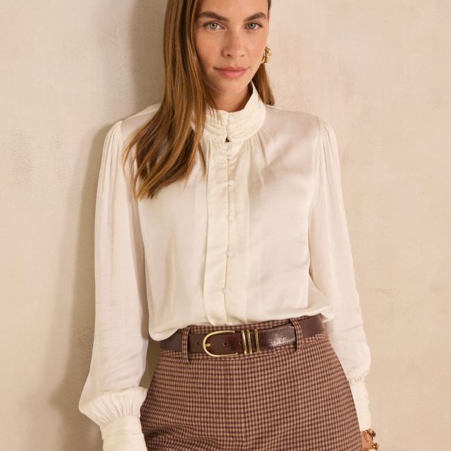 Blouse cr&egrave;me &agrave; manches longues en viscose MAY