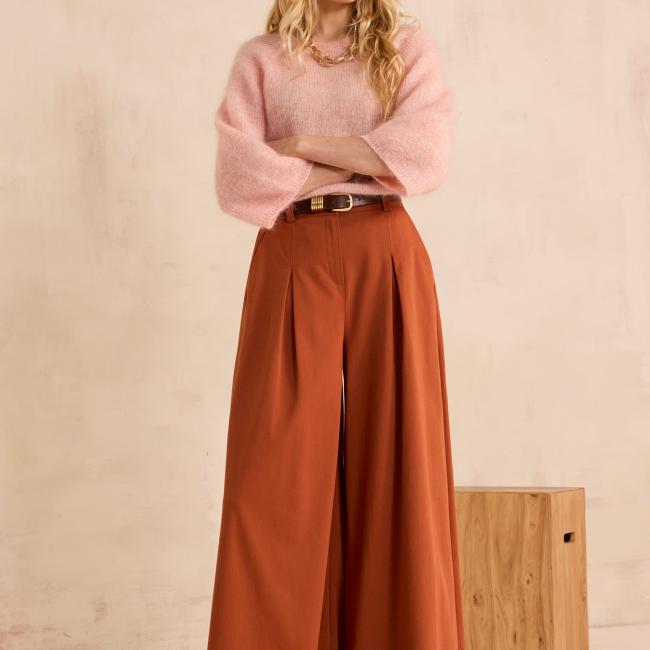 Pantalon large  en coton m&eacute;lang&eacute; LUCE