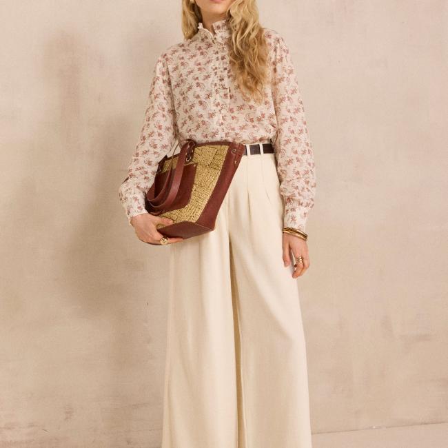 Blouse imprim&eacute;e &agrave; manches longues en coton SALIA