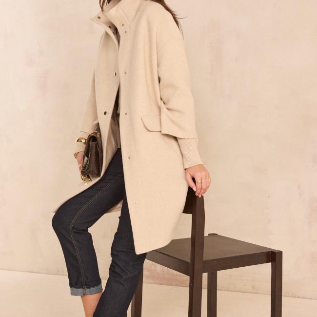 Manteau mi-long en laine m&eacute;lang&eacute;e MAGDA