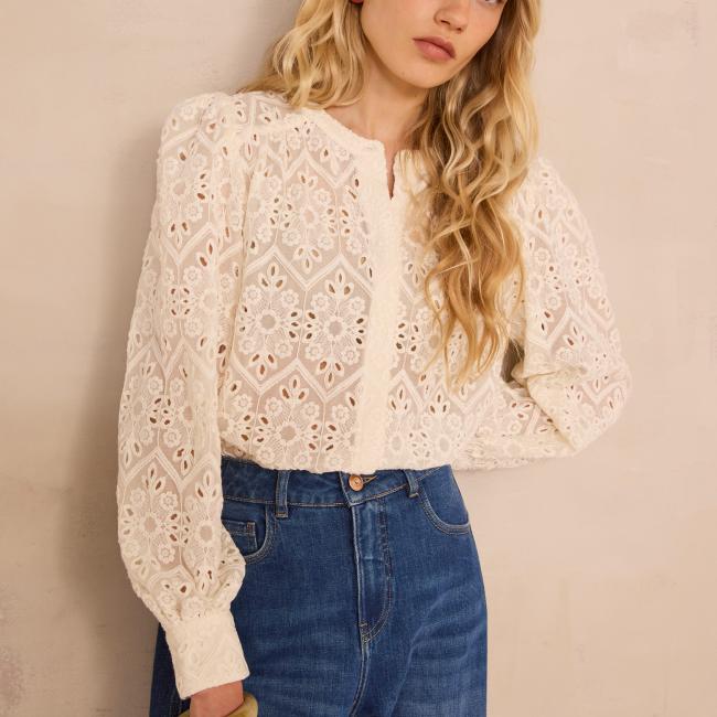 Blouse brod&eacute;e &agrave; manches longues CAMOMILLE