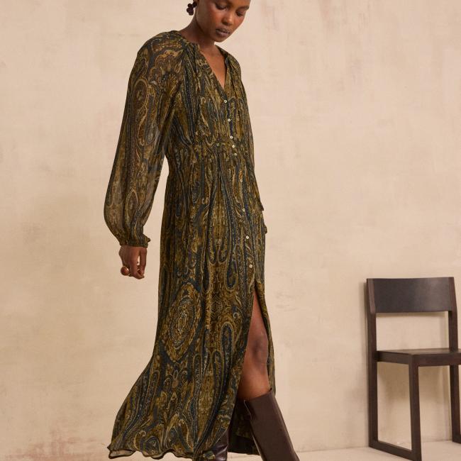 Robe fluide vert sapin en viscose PEPITE