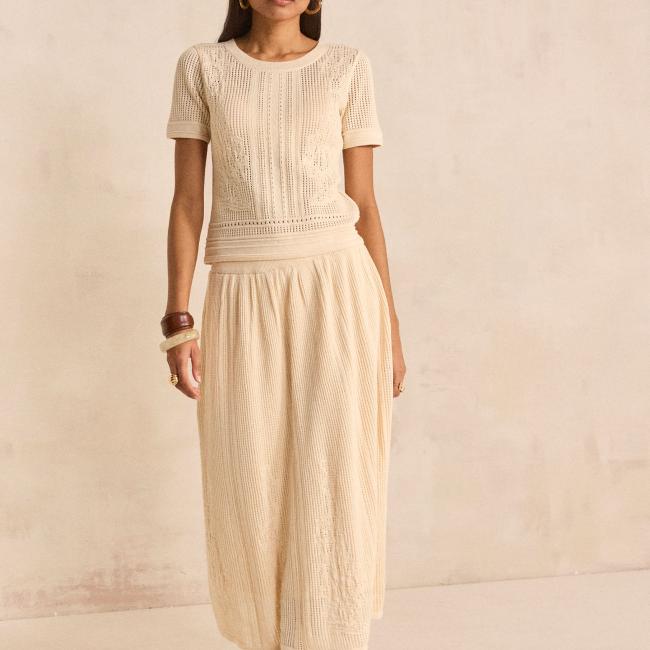 Jupe en maille crochet&eacute;e 100% coton OSLO