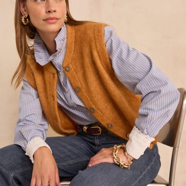 Pull sans manches en mohair m&eacute;lang&eacute; LOULOU