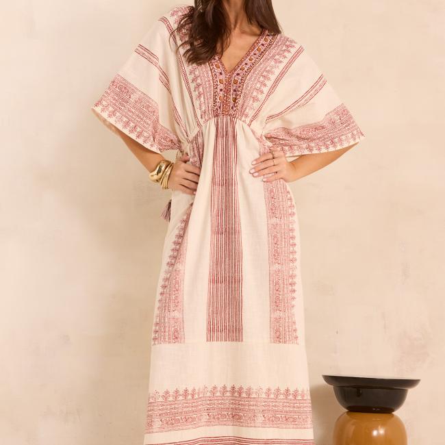 Robe brod&eacute;e droite en coton MAE