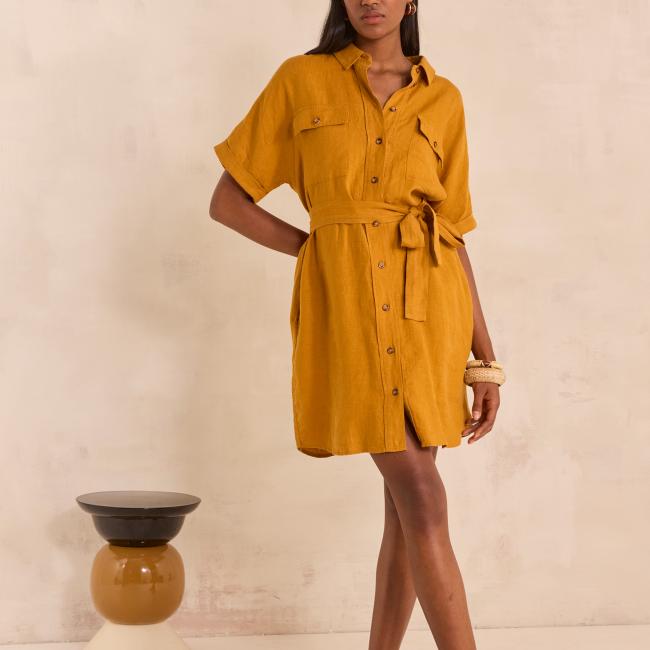 Robe chemise droite en lin LAYA