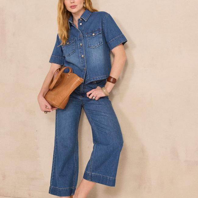 Pantalon large et cropped en coton ROMY