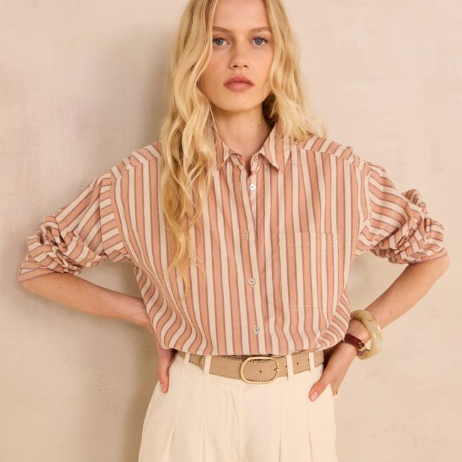 Chemise ray&eacute;e &agrave; manches longues en coton MARILOU
