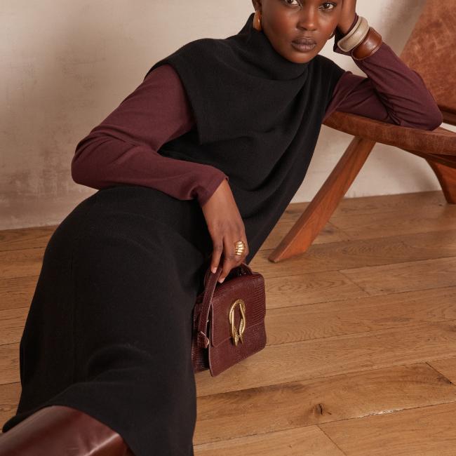 Robe sans manches ROMANCE en maille côtelé