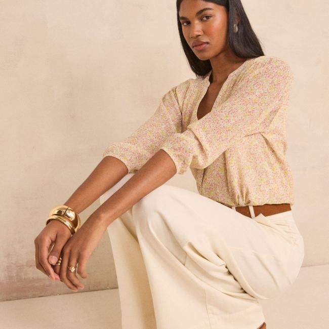 Blouse imprim&eacute;e &agrave; manches longue DELPHINE