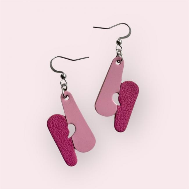 BOUCLES D'OREILLES EN CUIR ROSE, ALINE