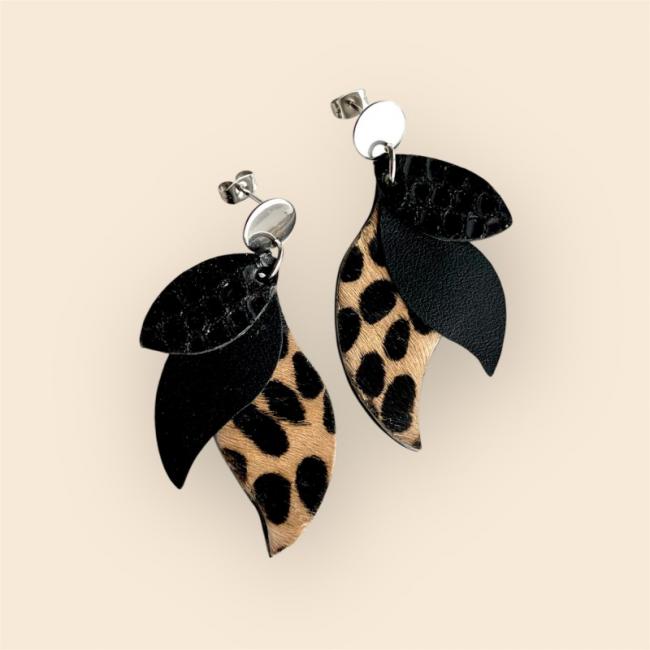 BOUCLES D'OREILLES LÉOPARDS EN CUIR, ZOÉ