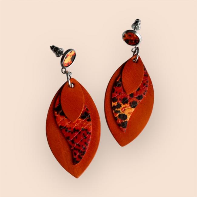 BOUCLES D'OREILLES EN CUIR ORANGE, LUCIE