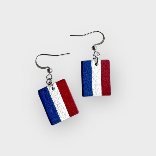 BOUCLES D'OREILLES EN CUIR BLEU, BLANC, ROUGE