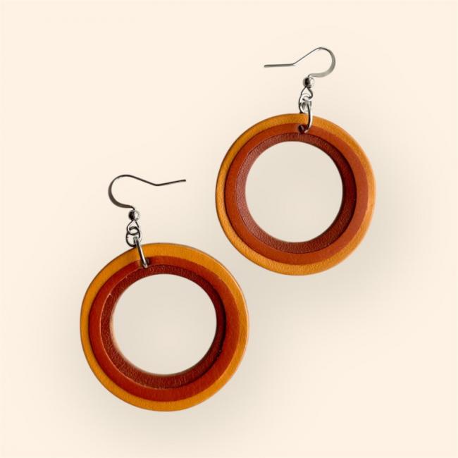 CRÉOLES EN CUIR ORANGE EFFET DOUBLÉ MODÈLE THÉA