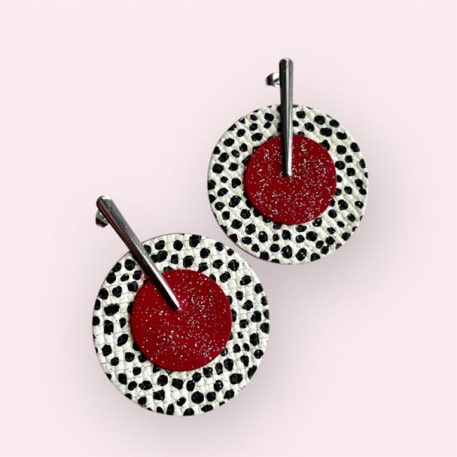 CRÉOLE EN CUIR ROUGE ET NOIR, ISABELLE