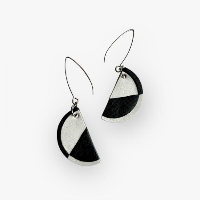BOUCLES D'OREILLES EN CUIR NOIR ET BLANC, MAMZELLE BIJOUX